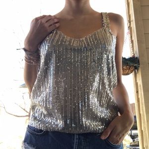 Zara Sequin Shiny Sleeveless Blouse Size Small